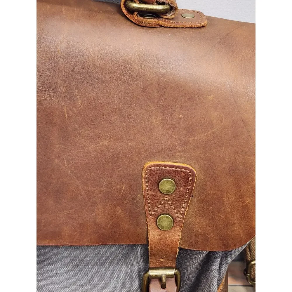 Wowbox Brown Gray Leather Detachable Strap Buckle Messenger Bag